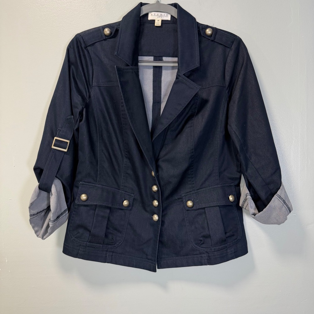 Studio JPR Womens Navy Blue Military Style Blazer Jacket LION-22 Size M
